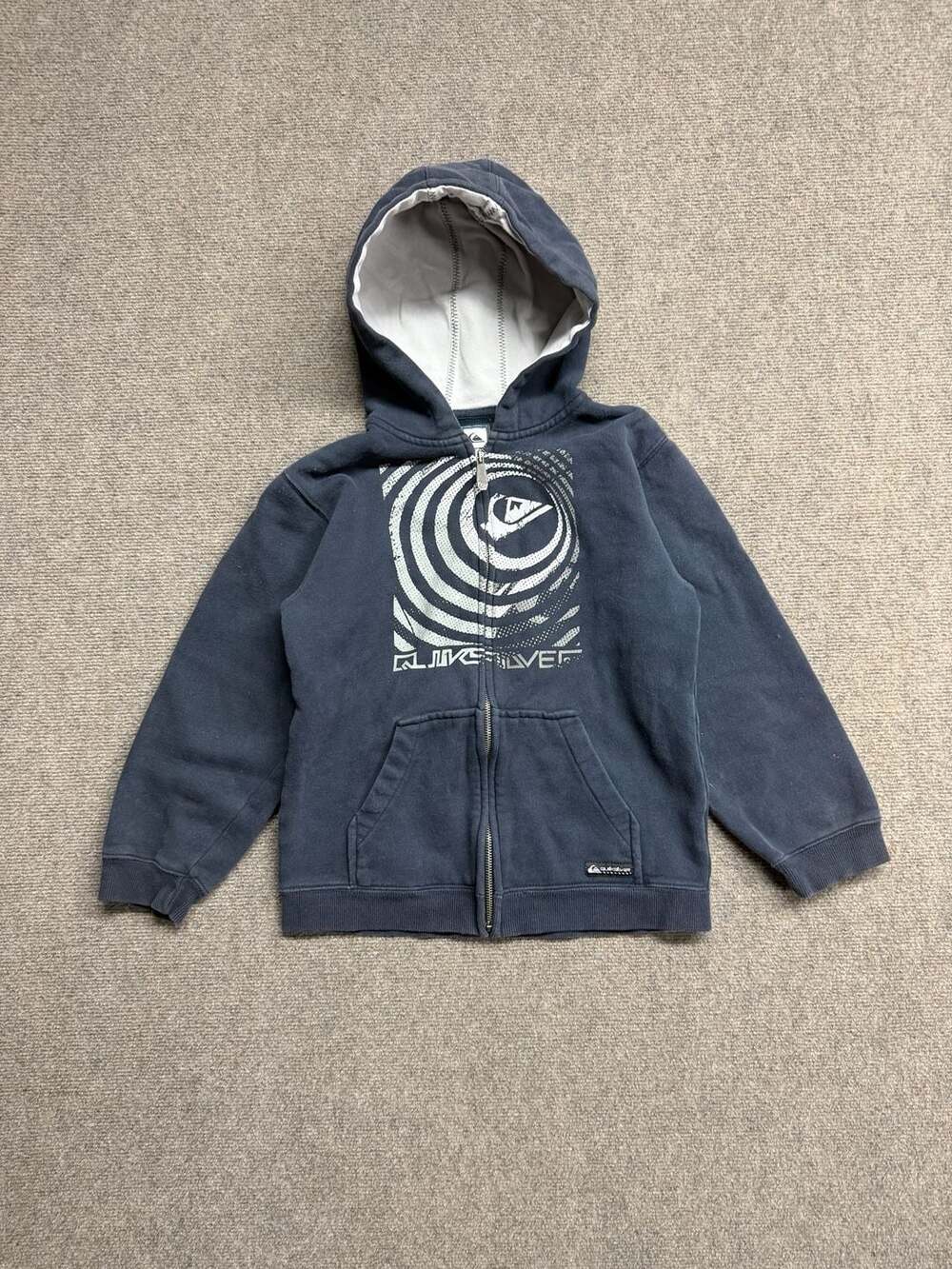 Quiksilver Zip Hoodie Size 7 Black Graphic Full Zip Sweatshirt